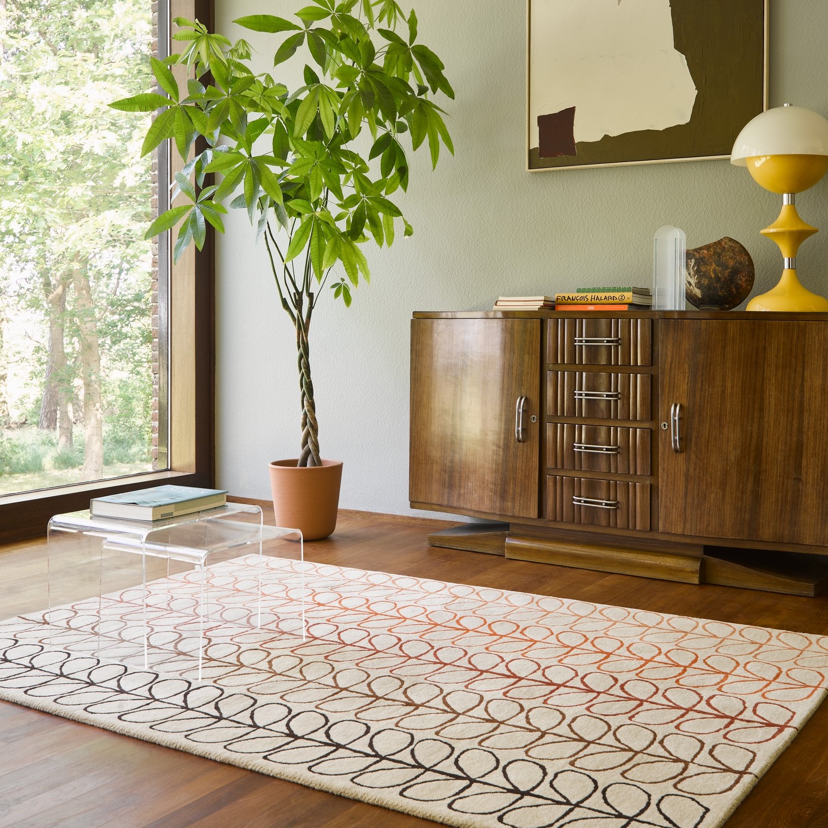 Linear Stem Ombre Wool Rugs 061103 In Tomato By Designer Orla Kiely